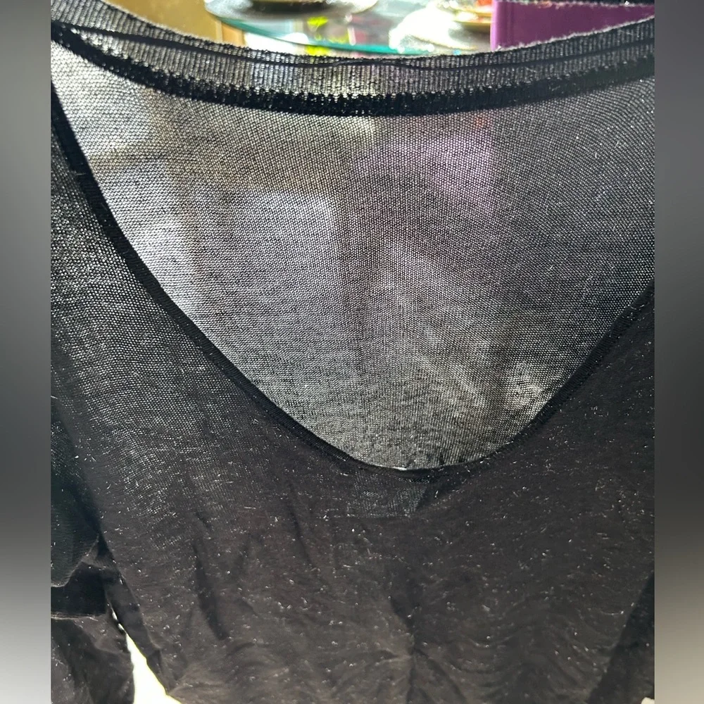 Mac & Jac Black Sparkle Sweater XL Deep V-Neck Back Lightweight Minimalist Glam